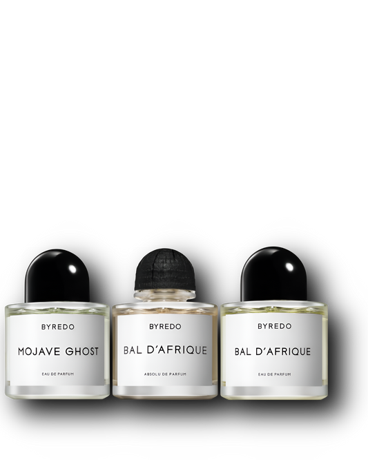Byredo Sample Bundle – Bal d’Afrique · Bal d’Afrique Absolu · Mojave Ghost | 3 × 2–10 ml